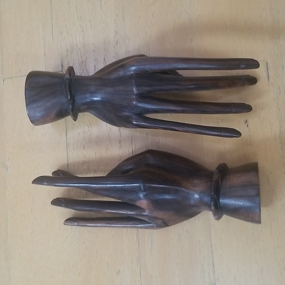 Bali Indonesia Buddha Mudra Hand Carved Coromandel Wood Hands - Picture 5 of 15